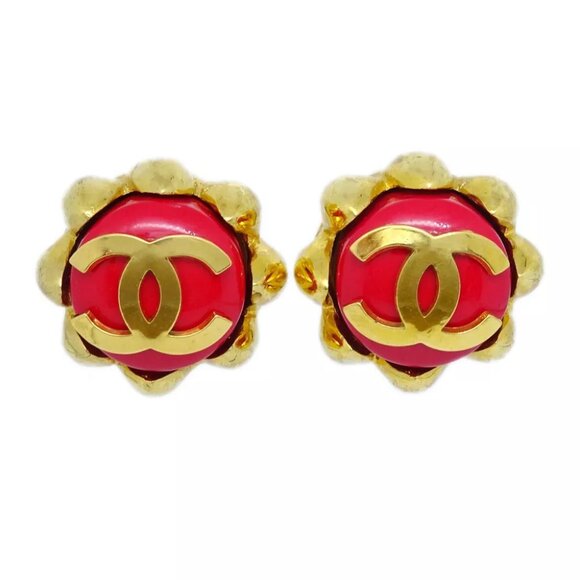 Chanel Button Earrings Gold Clip-On 29 140327 - Picture 1 of 4